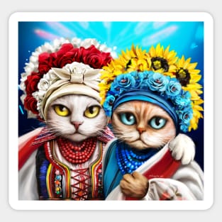 Ukraine and Poland, cat character, friendship Sticker